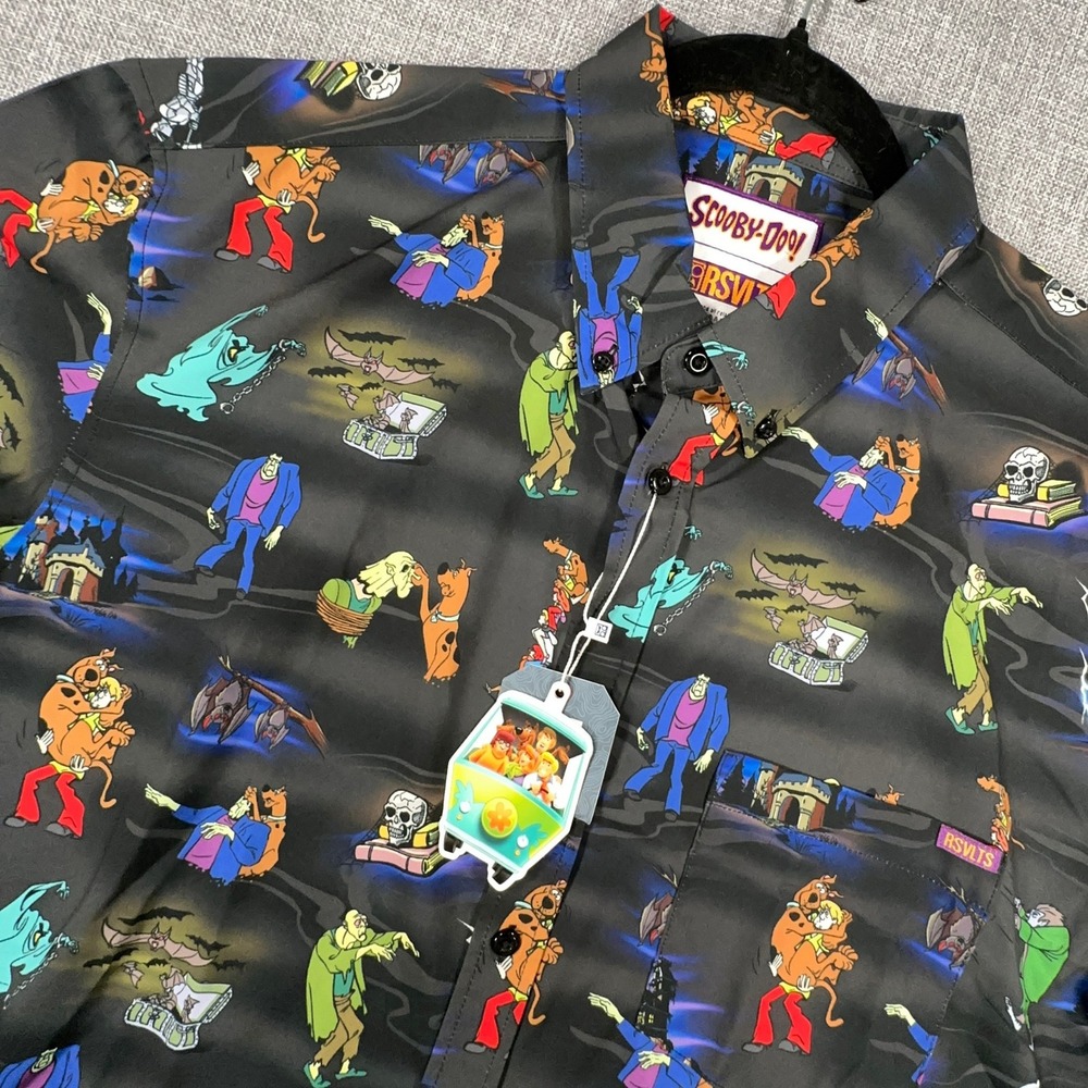 RSVLTS x Scooby-Doo Shirt Mens L Black KUNUFLEX AOP Short Sleeve Monsters NEW